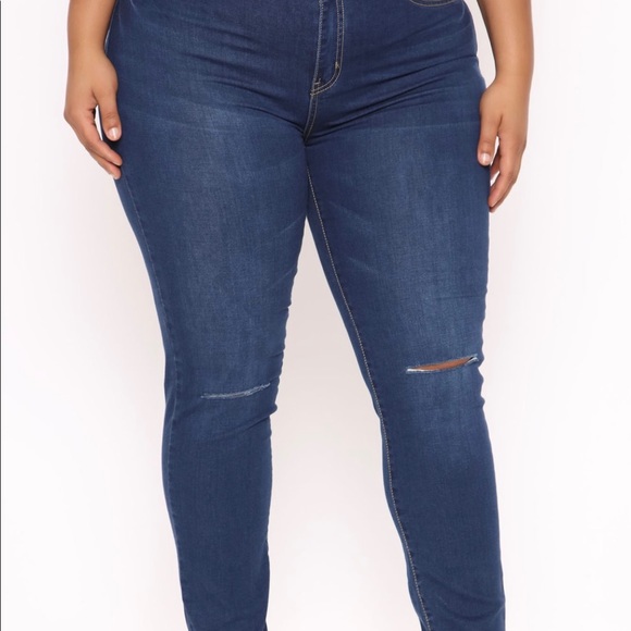 Dark Blue Denim High-waist Skinny jeans Plus Size - Picture 2 of 3